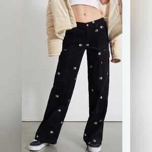 Black Wide-Leg Pants with White Pattern